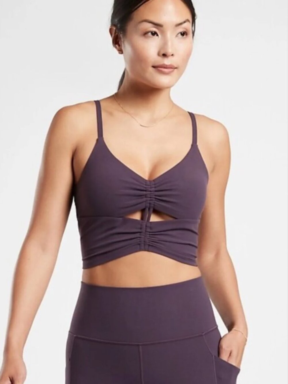 Athleta Cinch Long Line Bra D-DD XS Cut Out Sports Bralette Purple